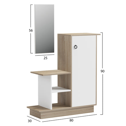 Entrance Furniture With Wall Mirror Song Hm18379.11 Melamine In Sonama/white 80x30x90hcm