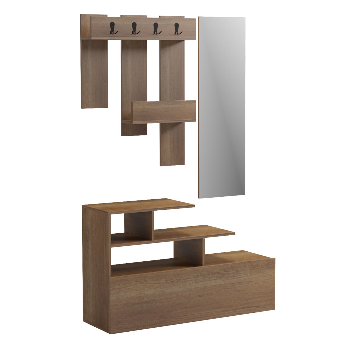Entrance Furniture With Wall Mirror Mezzo Hm18380.01 Melamine In Natural 100x30x61hcm