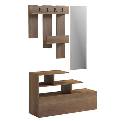 Entrance Furniture With Wall Mirror Mezzo Hm18380.01 Melamine In Natural 100x30x61hcm