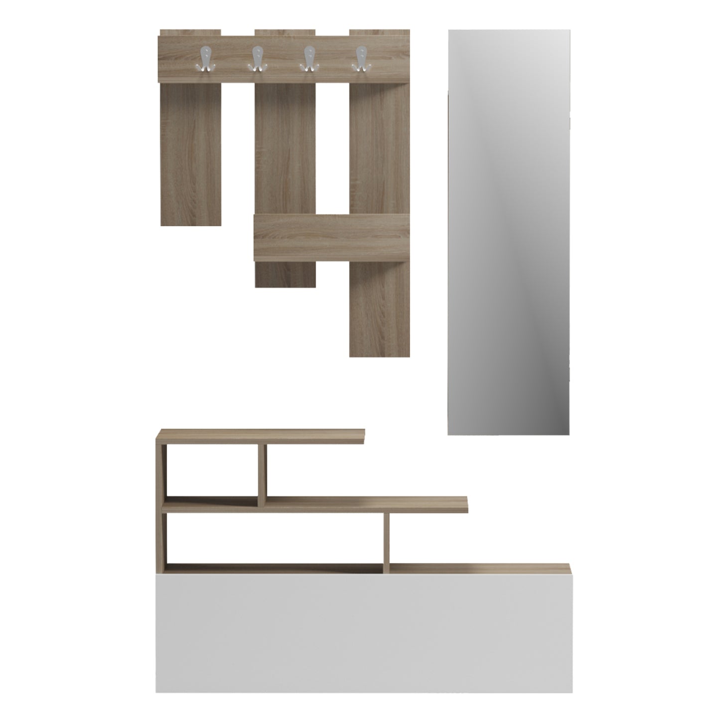 Entrance Furniture With Wall Mirror Mezzo Hm18380.11 Melamine In Sonama/white 100x30x61hcm