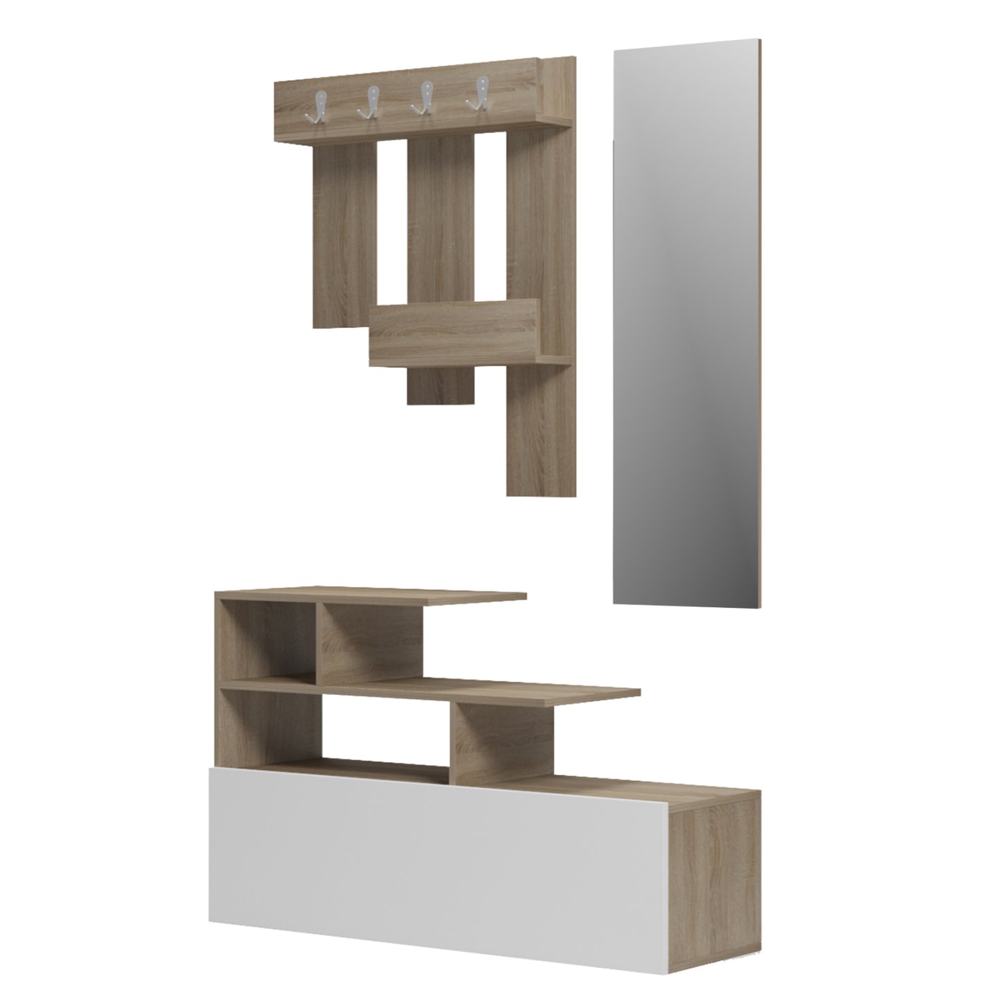 Entrance Furniture With Wall Mirror Mezzo Hm18380.11 Melamine In Sonama/white 100x30x61hcm