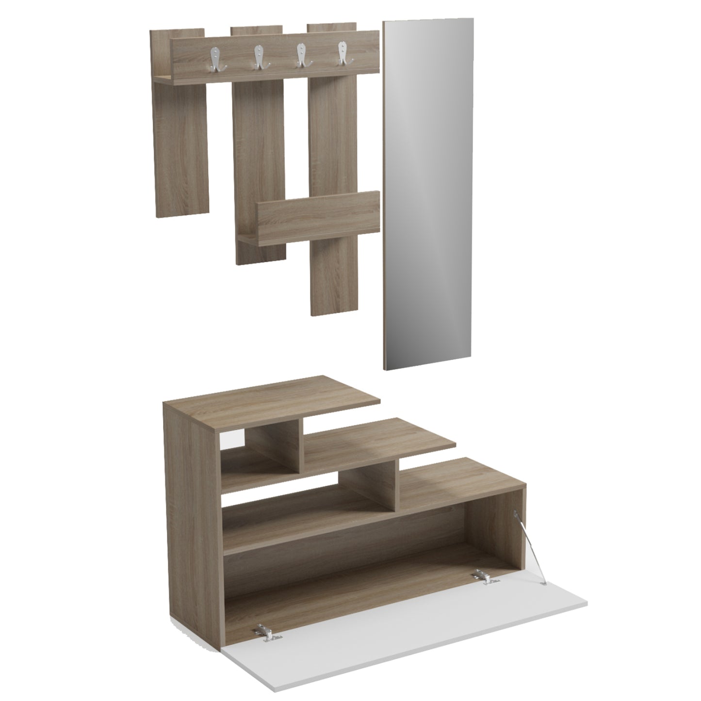 Entrance Furniture With Wall Mirror Mezzo Hm18380.11 Melamine In Sonama/white 100x30x61hcm