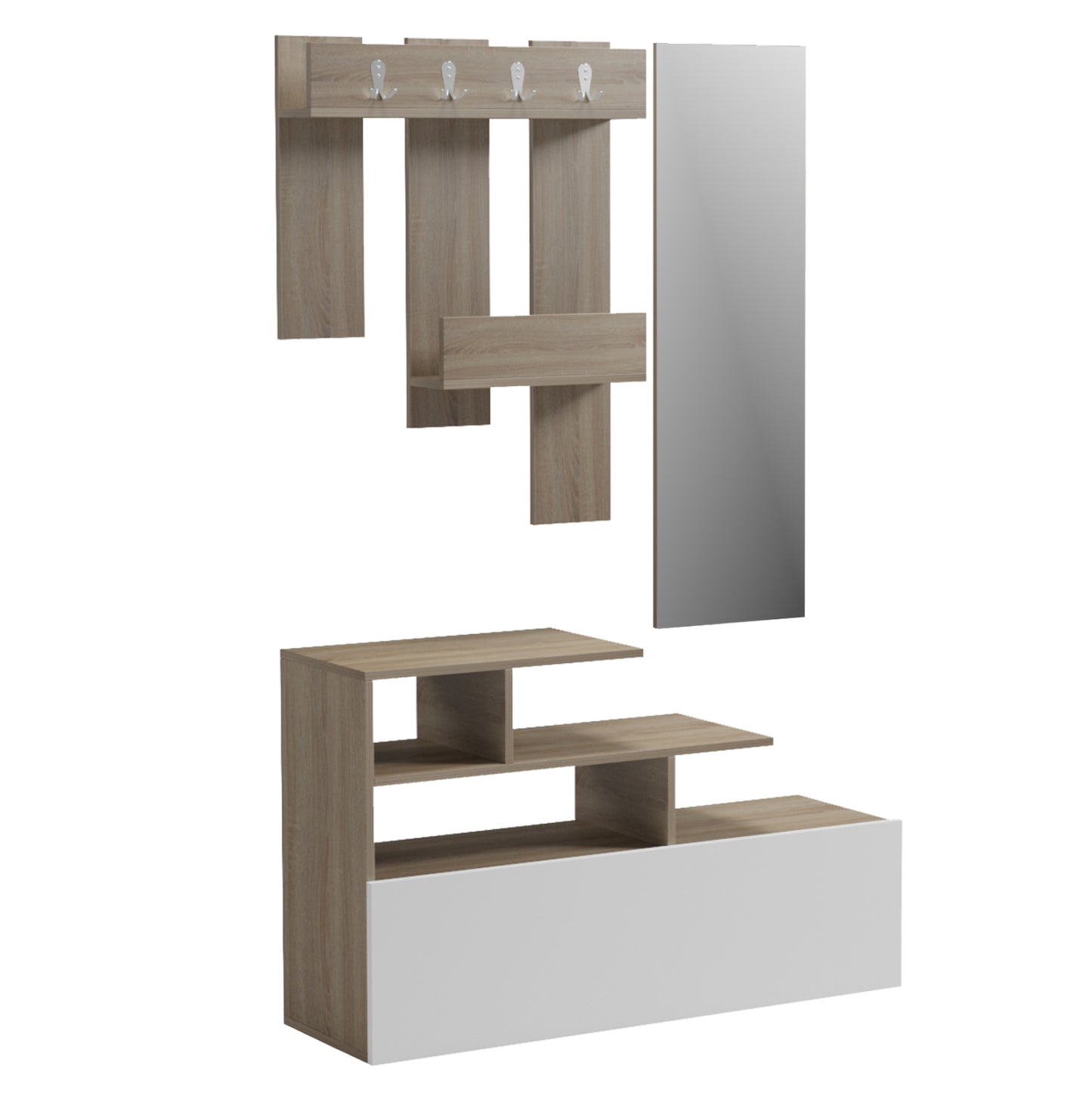 Entrance Furniture With Wall Mirror Mezzo Hm18380.11 Melamine In Sonama/white 100x30x61hcm