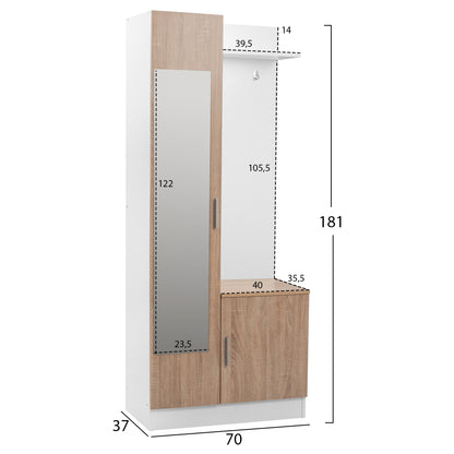 Entryway Furniture With Mirror Janice Hm2264 Sonama White 70,3x37,1x181,8 Cm.