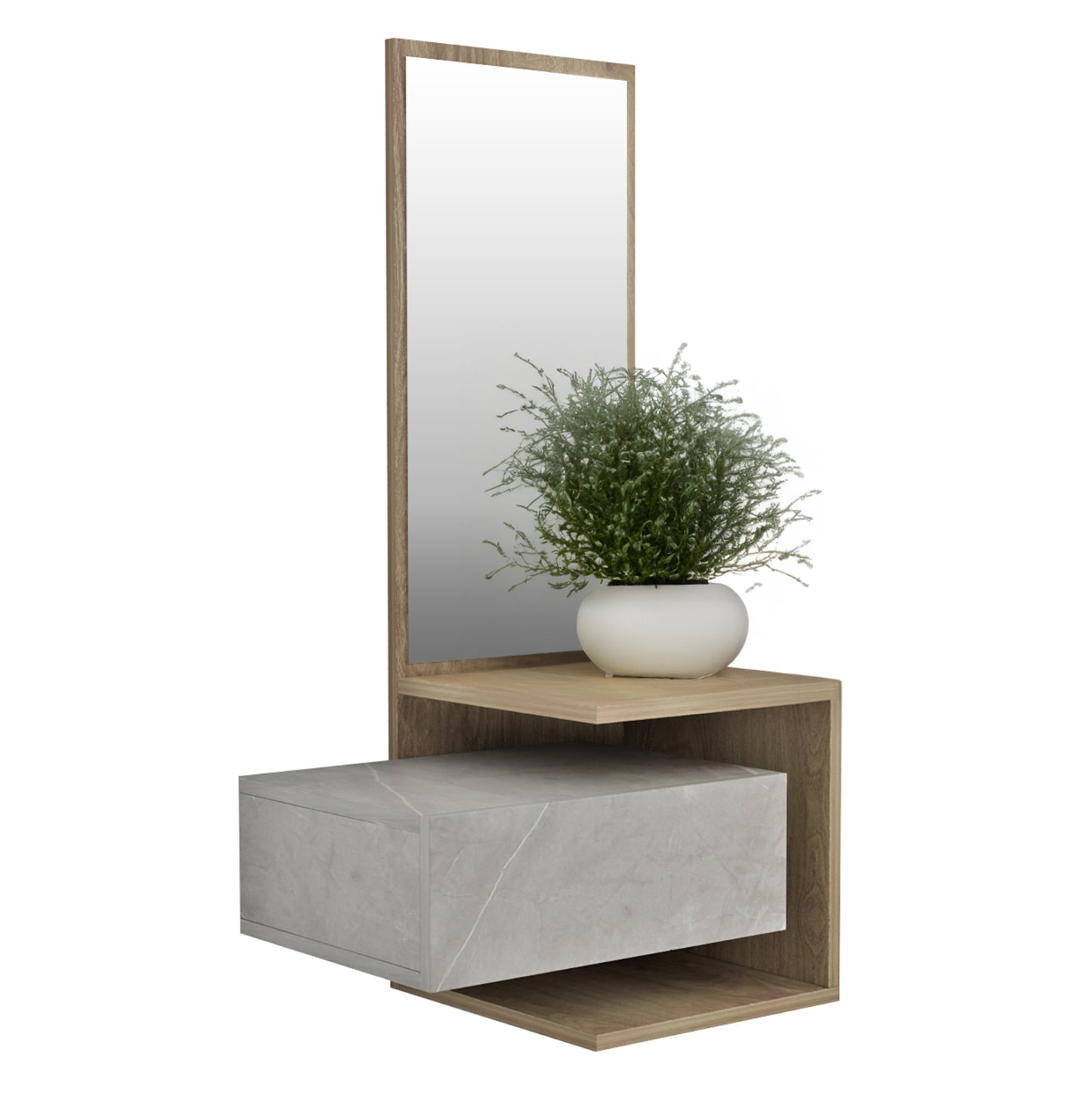 Entryway Furniture (wall) With Mirror Meara Hm8984.12 Melamine In Greyish Stone Texture-natural 49,1x31,3x90hcm.