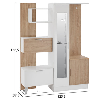 Entrance Furniture With Shelves And Mirror Hm2265 White-sonama 125,5x37,5x166,5cm