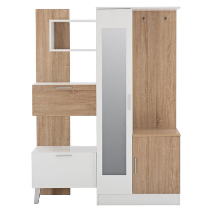 Entrance Furniture With Shelves And Mirror Hm2265 White-sonama 125,5x37,5x166,5cm