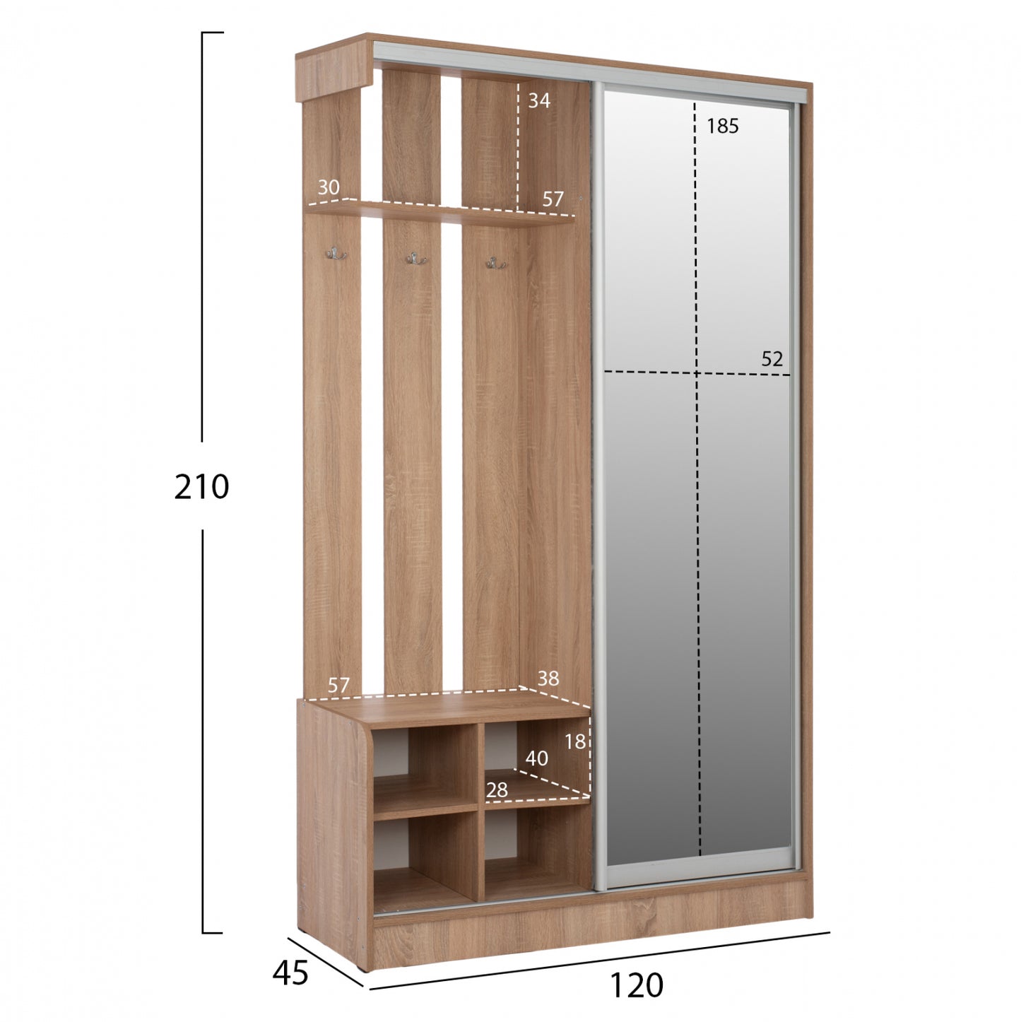 Entrance Furniture With Sliding Wardrobe And Mirror Sonama Hm2424 120x45x210yec.