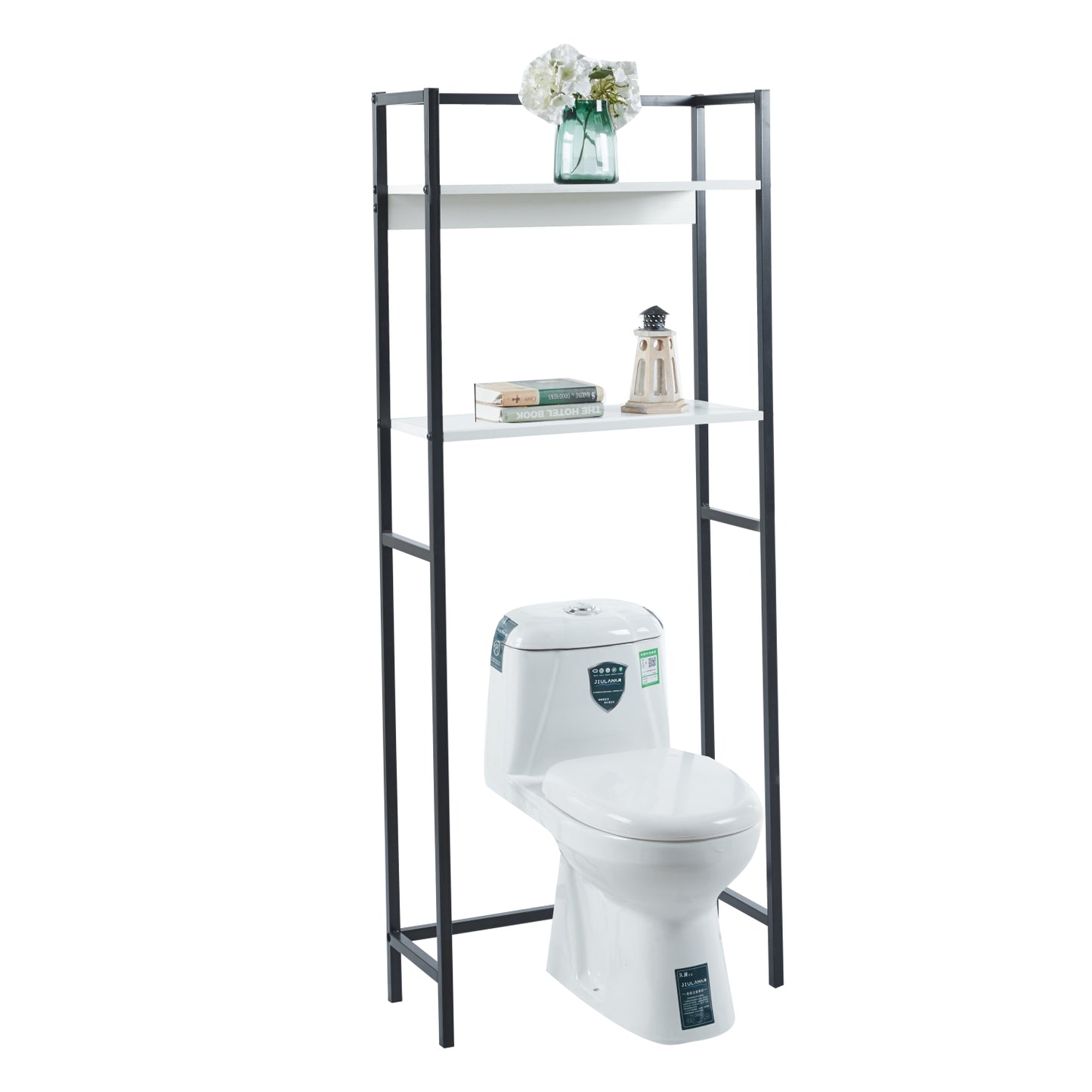 Bathroom Rack Hygi Hm18072.02 Metal Frame In Black-mdf Shelves In White 64x25x156hcm.