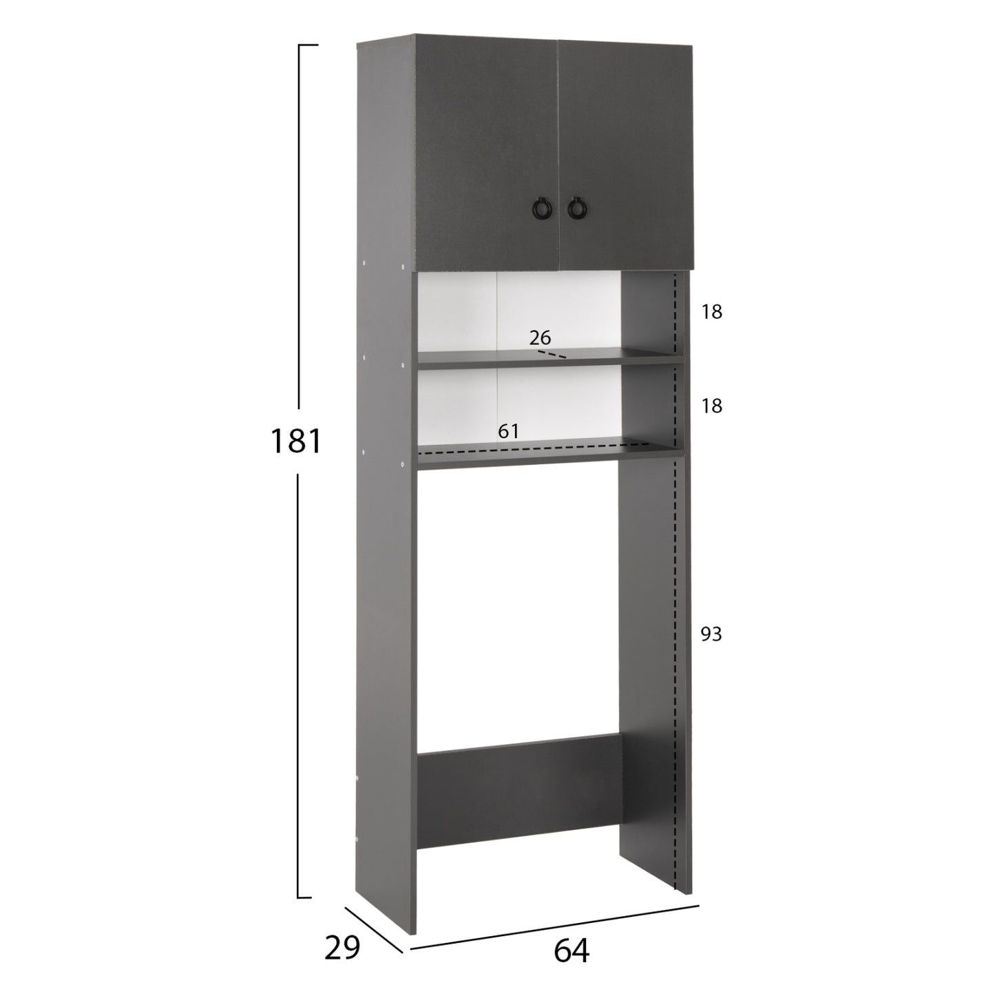 Washing Machine Furniture Terry Hm9122.13 With Cabinet And Shelves Melamine Grey 64Χ29Χ181hcm.