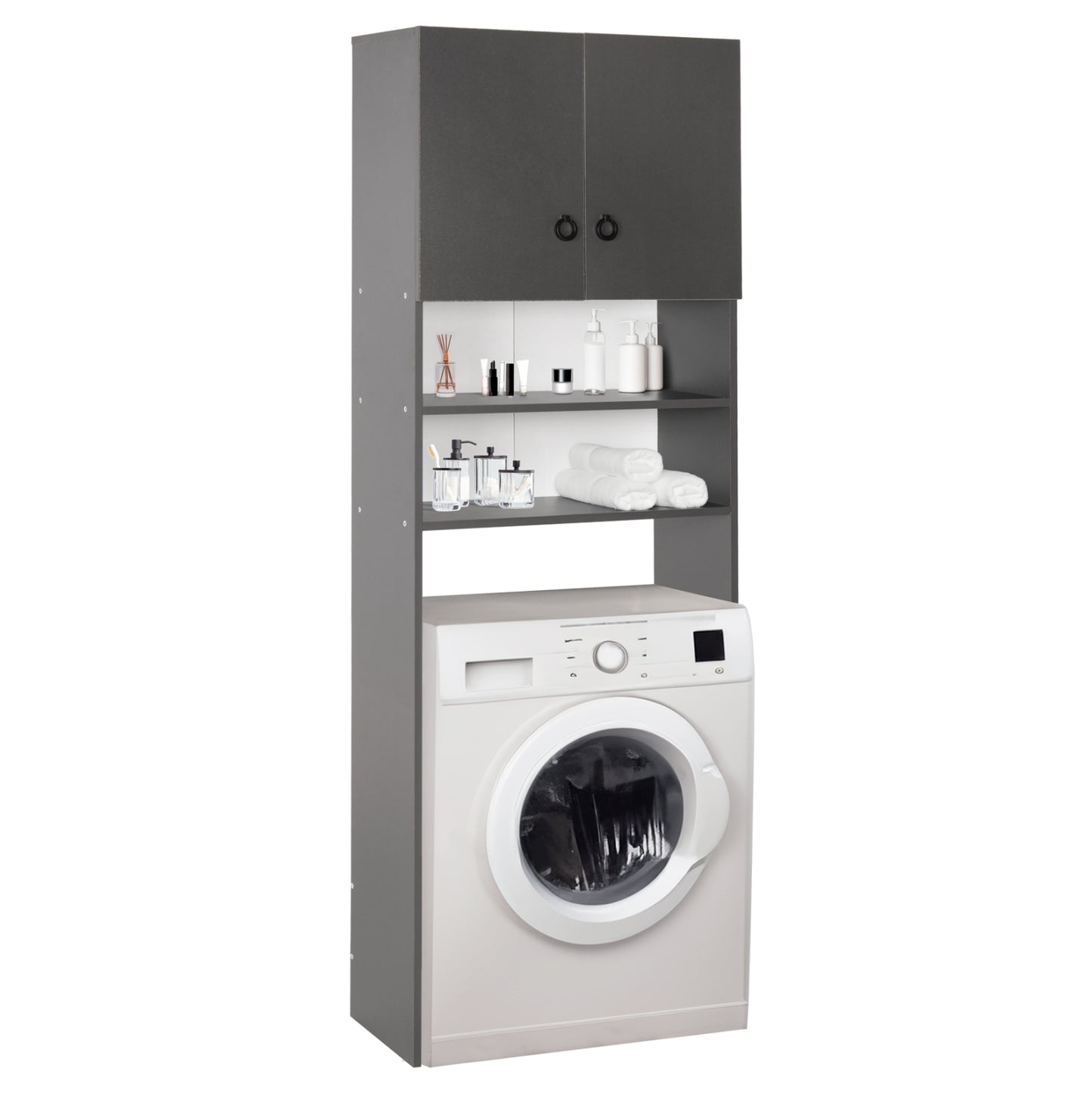 Washing Machine Furniture Terry Hm9122.13 With Cabinet And Shelves Melamine Grey 64Χ29Χ181hcm.