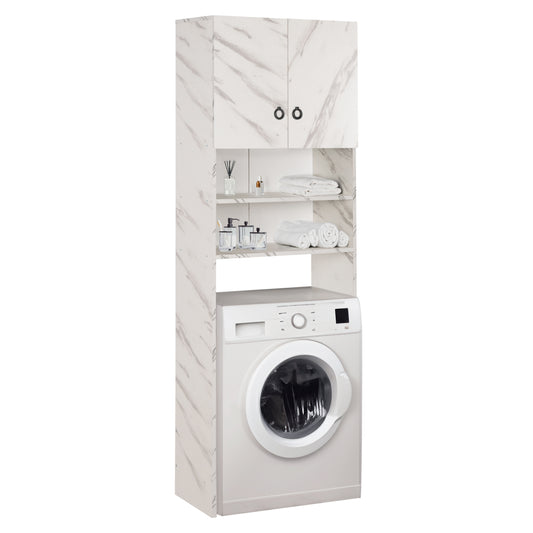 Washing Machine Furniture Terry Hm9122.12 With Cabinet & Shelves Melamine White Marble 64Χ29Χ181hcm.
