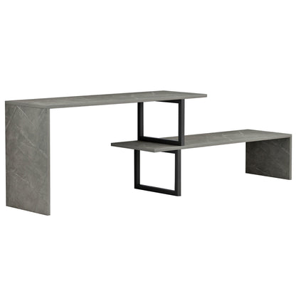 Tv Furniture Expandable Briggite Hm8892.11 Melamine In Grey Stone Texture -black Metal Legs 110-160x30x45hcm.