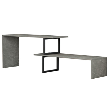 Tv Furniture Expandable Briggite Hm8892.11 Melamine In Grey Stone Texture -black Metal Legs 110-160x30x45hcm.