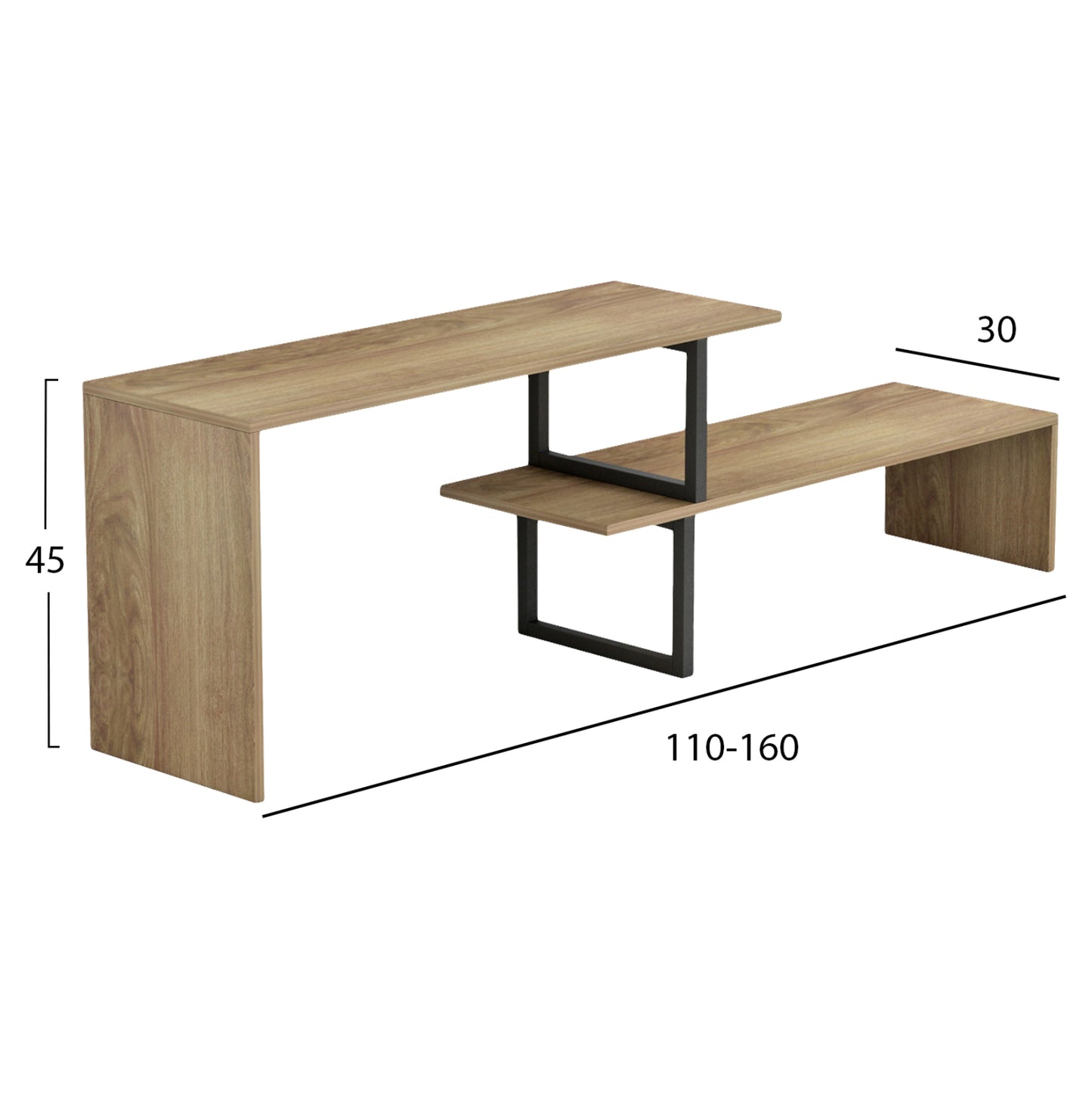 Tv Furniture Expandable Briggite Hm8893.11 Melamine In Dark Sonama -black Metal Legs 110-160x30x45hcm.