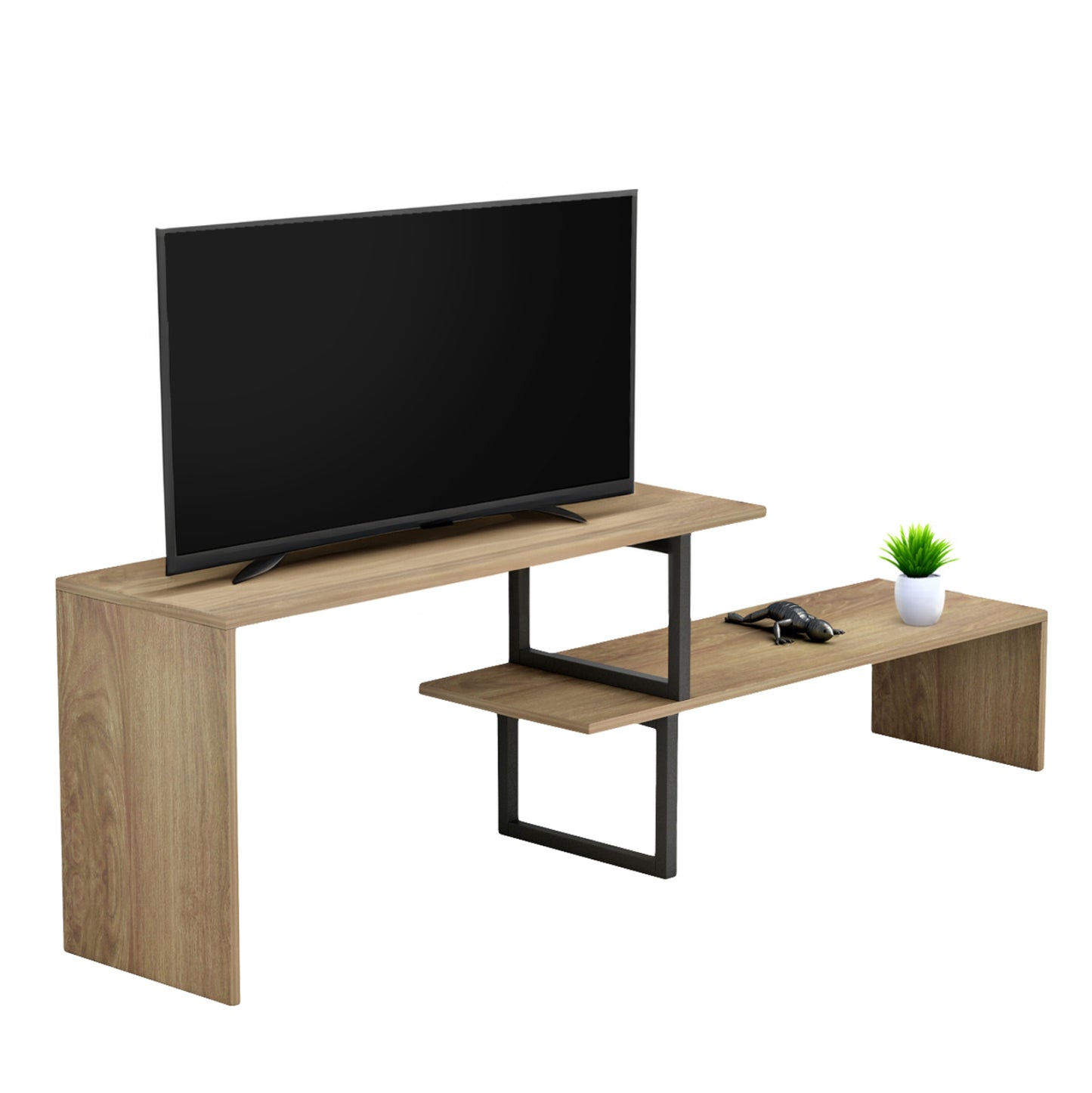 Tv Furniture Expandable Briggite Hm8893.11 Melamine In Dark Sonama -black Metal Legs 110-160x30x45hcm.