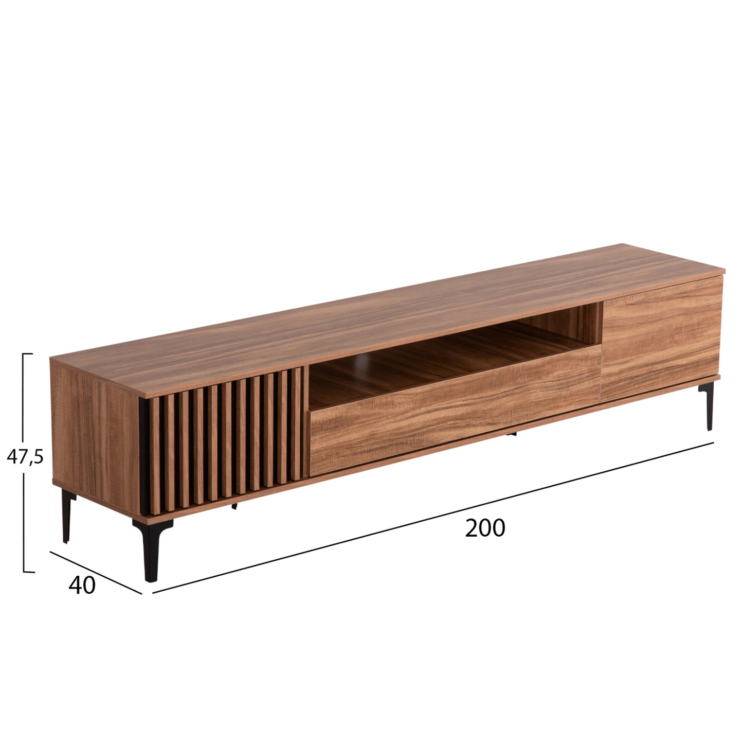 Tv Furniture Series Harry Hm18008.01 Melamine In Natural Wood Color And Black 200x40x47,5hcm.