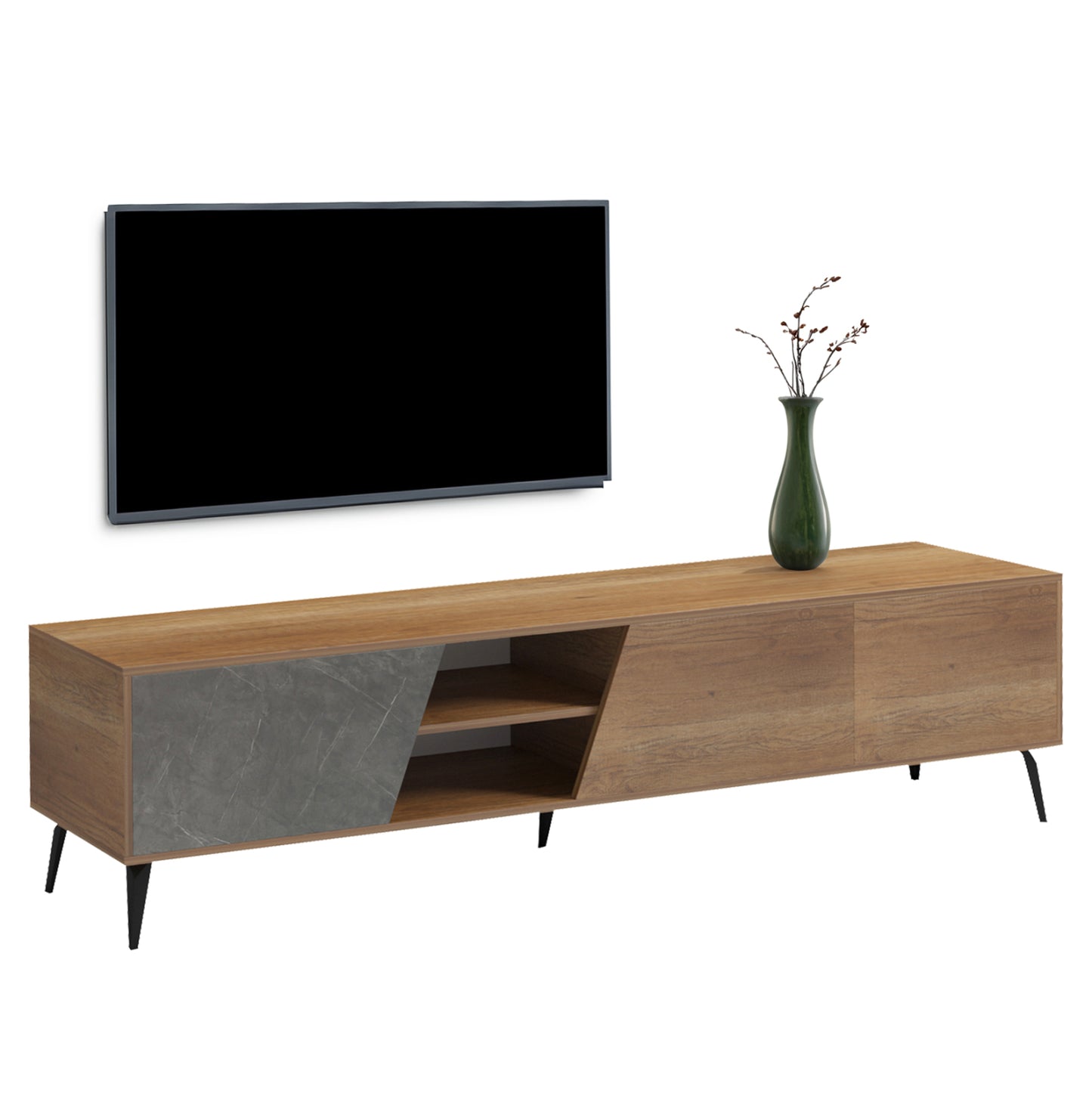 Tv Furniture Caterra Hm18374.14 Melamine Natural-moore Stone 180Χ35.5Χ48hcm.