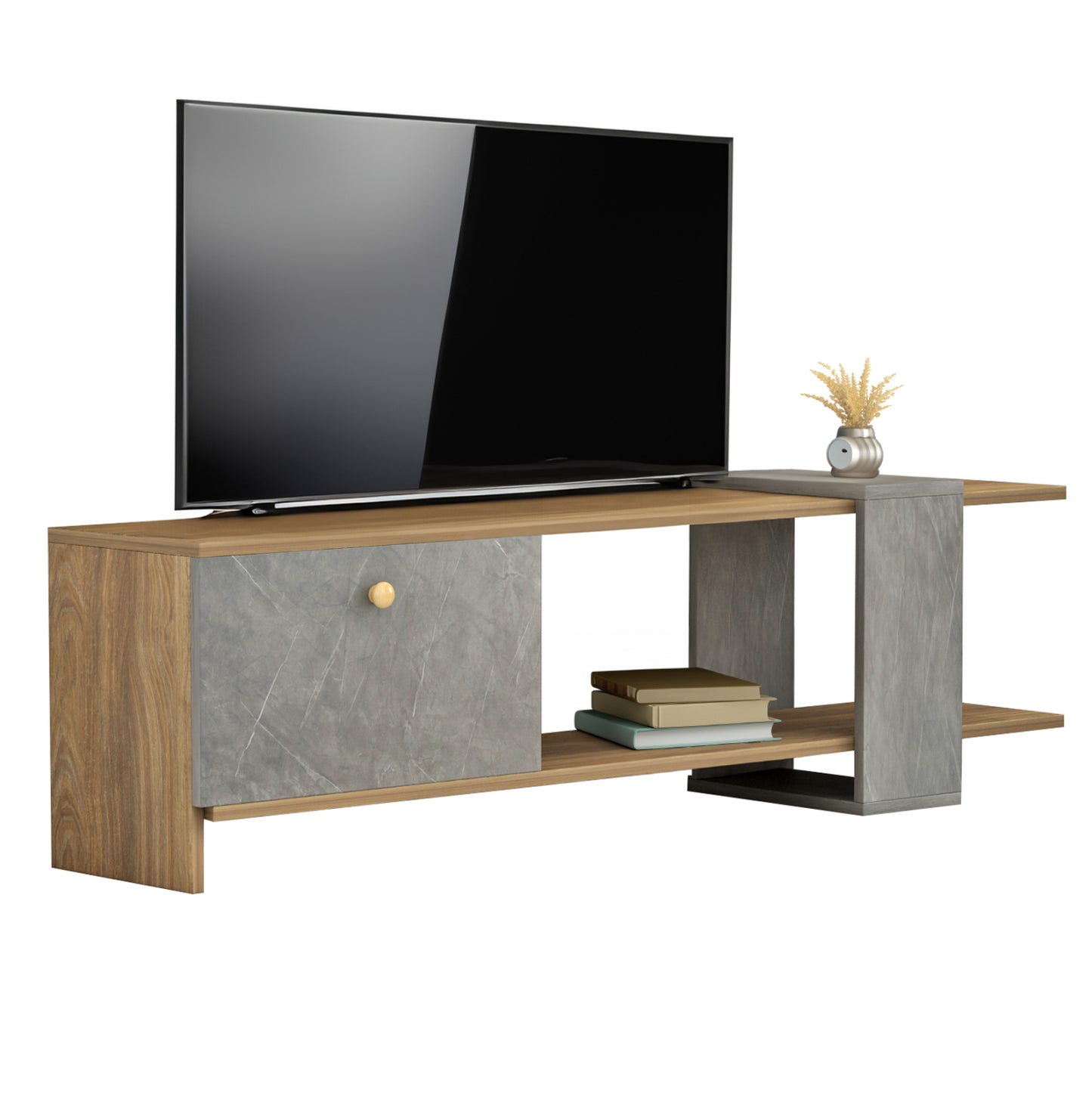 Tv Furniture Henriette Hm8900.13 Melamine In Walnut-stone Texture 120x28.5x39hcm.
