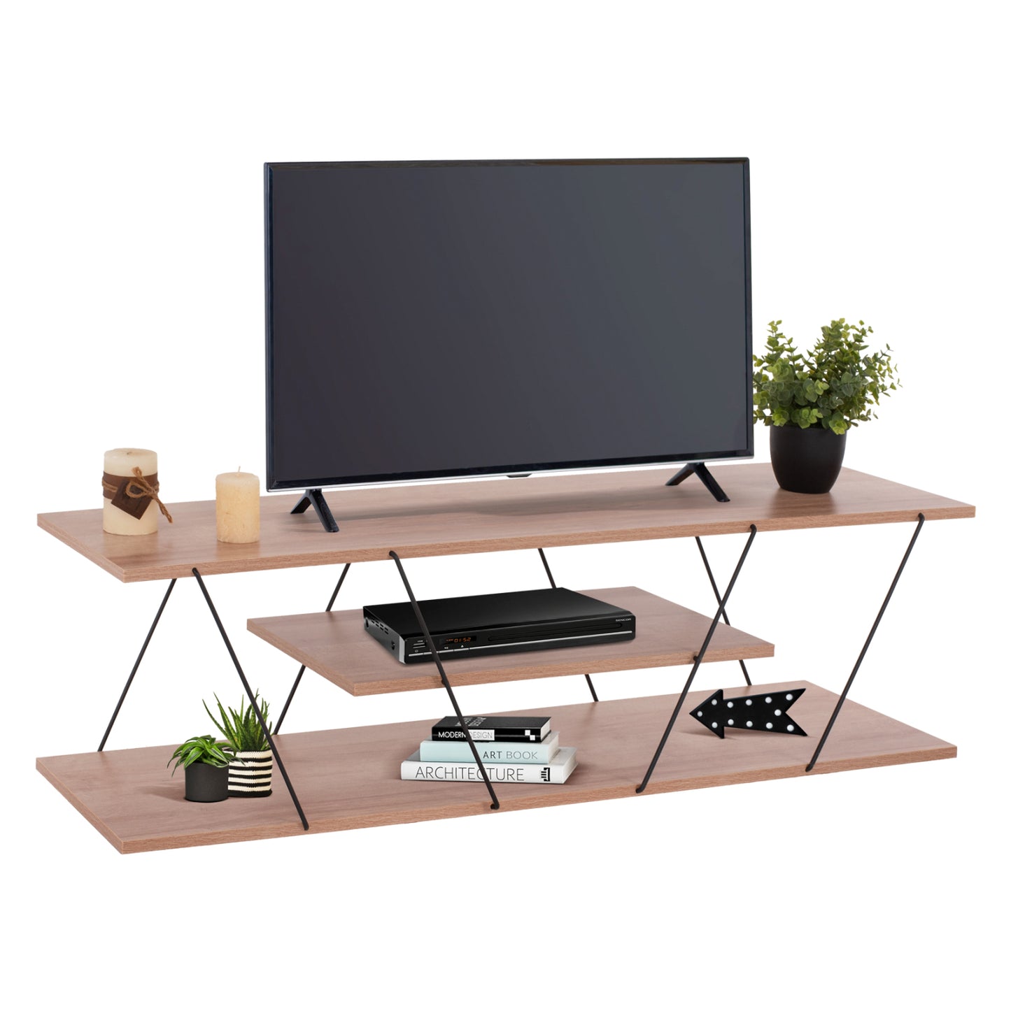 Tv Stand Tars Hm8922.11 Melamine In Natural Wood And Black 120x32x33hcm.