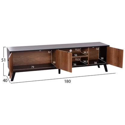 Tv Stand Kruden Hm9447.11 Melamine In Black-natural 180x40x51hcm.