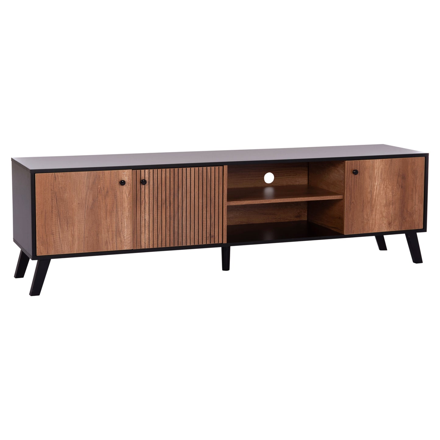 Tv Stand Kruden Hm9447.11 Melamine In Black-natural 180x40x51hcm.