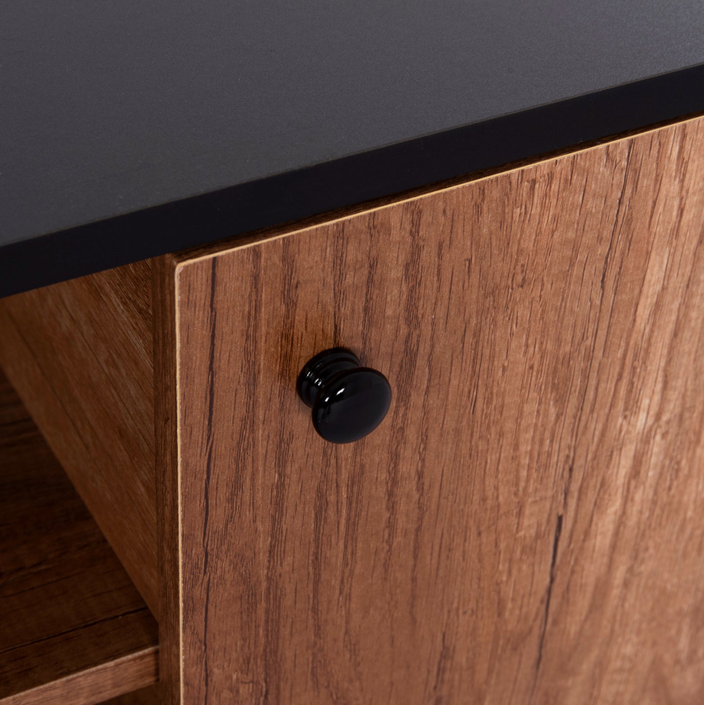 Tv Stand Kruden Hm9447.11 Melamine In Black-natural 180x40x51hcm.