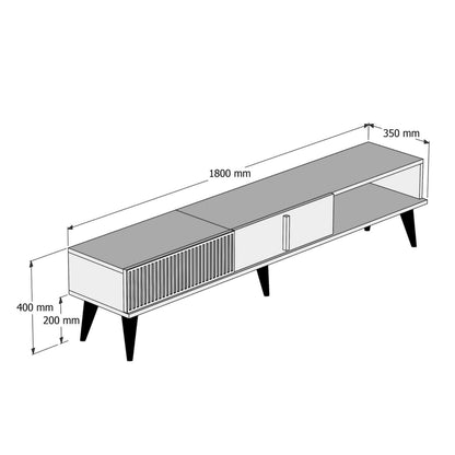 Tv Stand Hm9512.02 Melamine Walnut And Black Marble-look 180x35x40hcm.