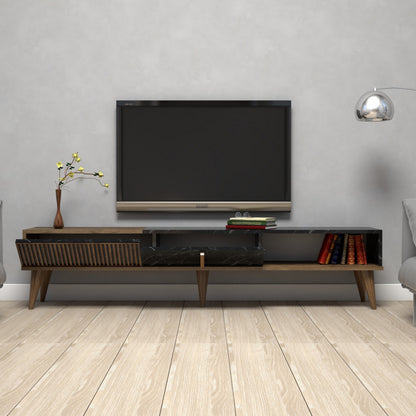 Tv Stand Hm9512.02 Melamine Walnut And Black Marble-look 180x35x40hcm.