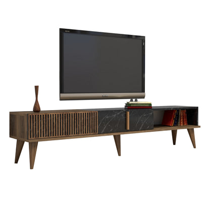 Tv Stand Hm9512.02 Melamine Walnut And Black Marble-look 180x35x40hcm.