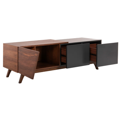 Tv Cabinet Hudson Hm9748 Mdf With Walnut Veneer In Walnut And Darek Grey Color 180x40x50hcm.