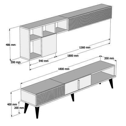 Tv Furniture Melamine In Walnut And White Marble 180x35x40hcm.hm9438.01