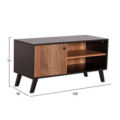Tv Stand/cabinet Kruden Hm9443.11 Melamine In Black-natural 100x40x51hcm.