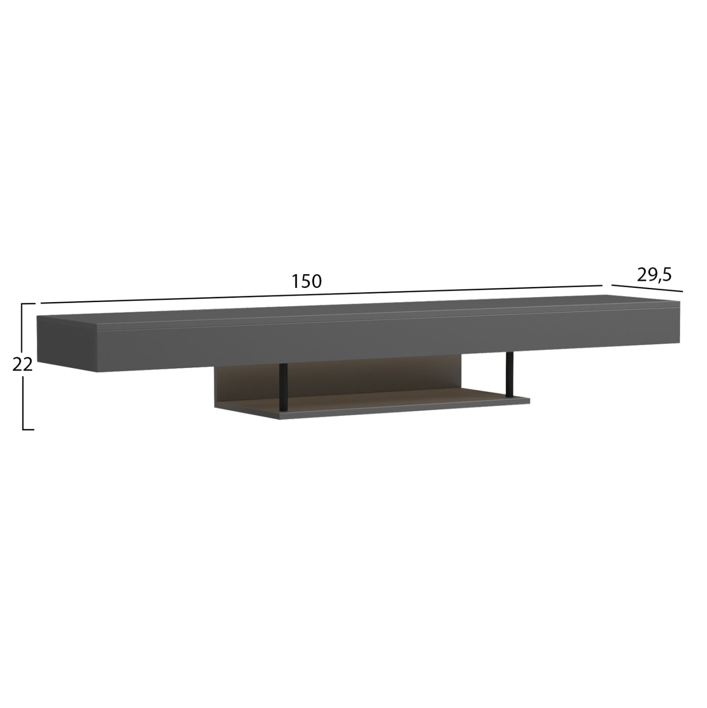 Wall Hanging Tv Stand With Led Savor Hm18381.05 Melamine In Grey 150x29.5x22hcm