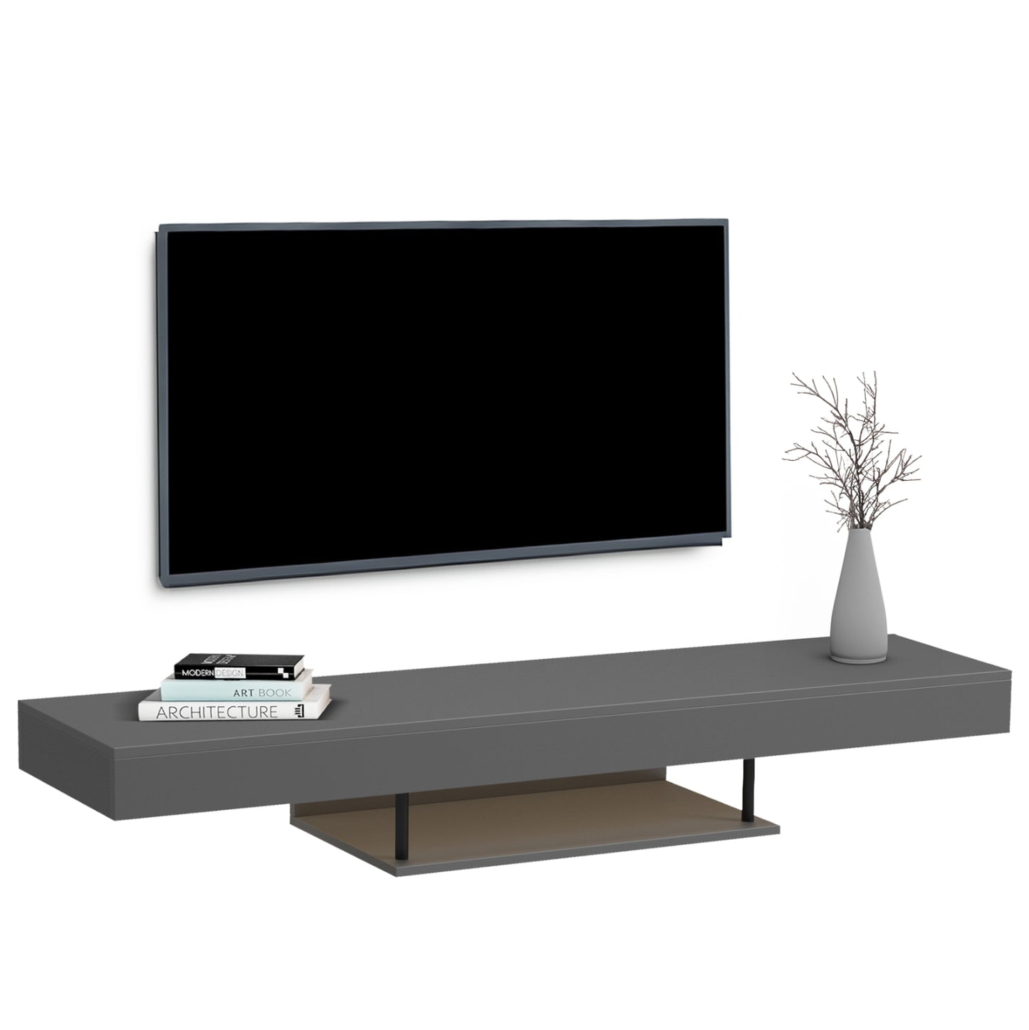 Wall Hanging Tv Stand With Led Savor Hm18381.05 Melamine In Grey 150x29.5x22hcm