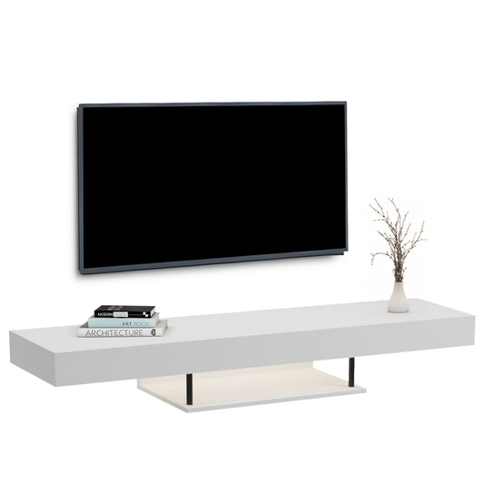 Wall Hanging Tv Stand With Led Savor Hm18381.02 Melamine In White 150x29.5x22hcm
