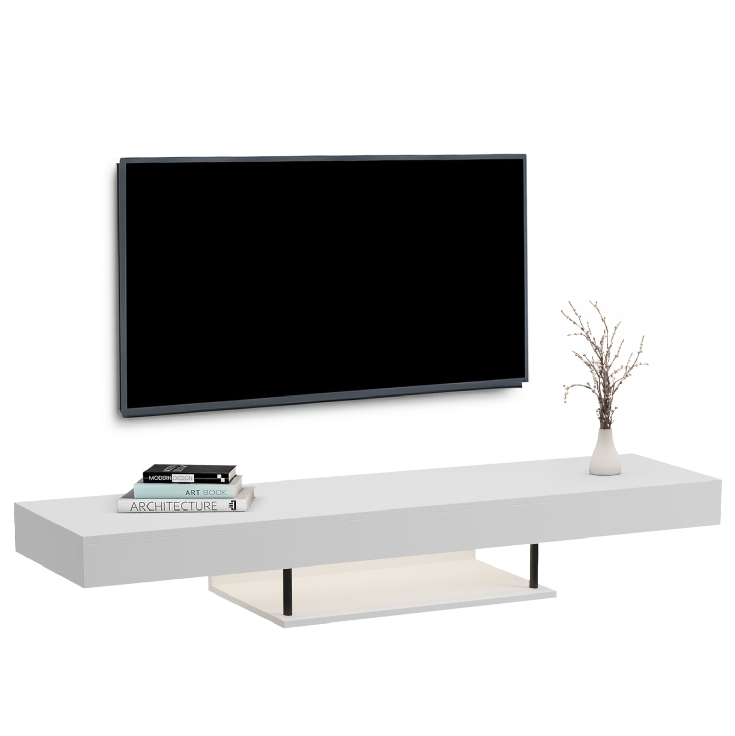 Wall Hanging Tv Stand With Led Savor Hm18381.02 Melamine In White 150x29.5x22hcm