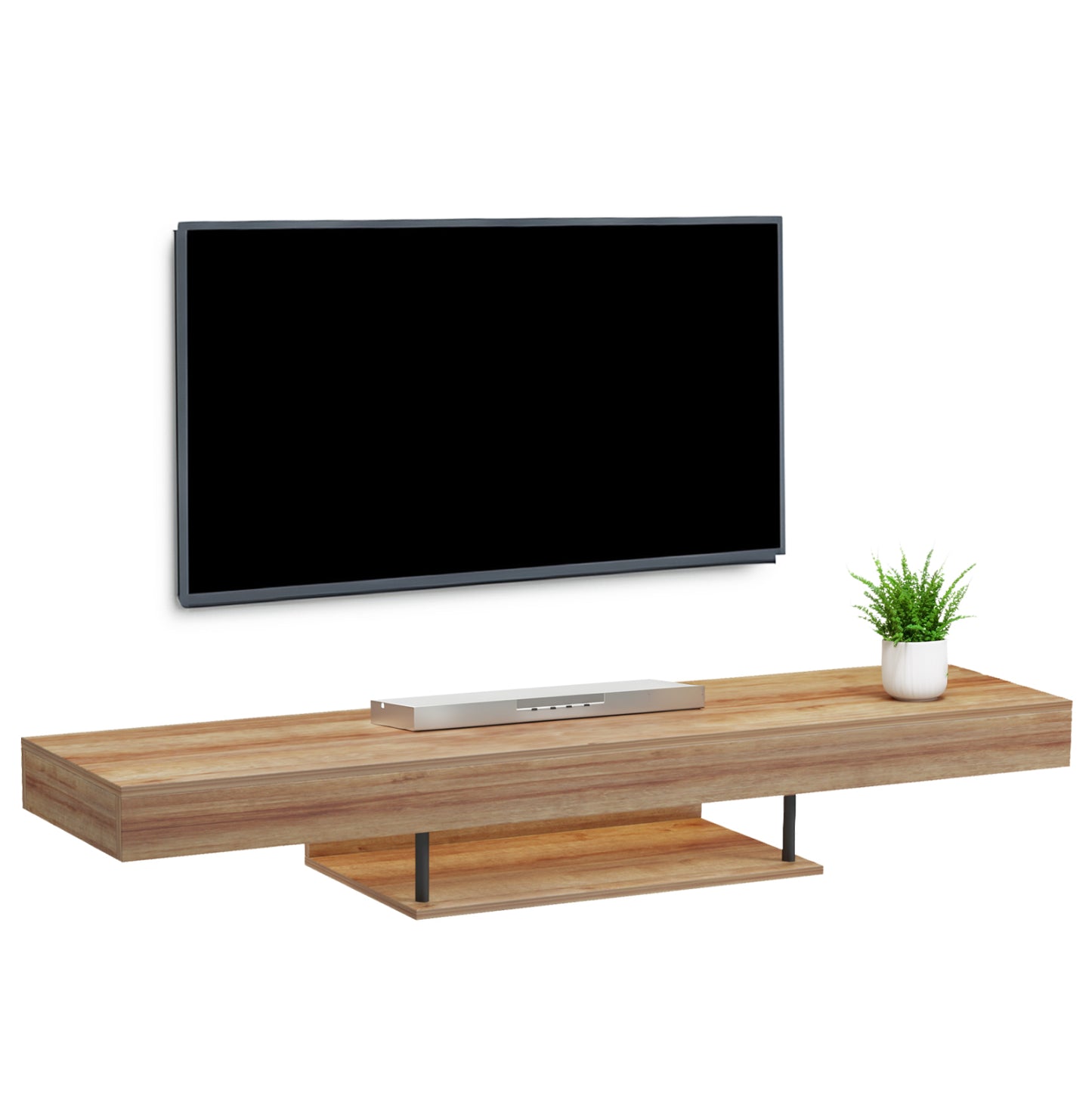 Wall Hanging Tv Stand With Led Savor Hm18381.01 Melamine In Oak 150x29.5x22hcm