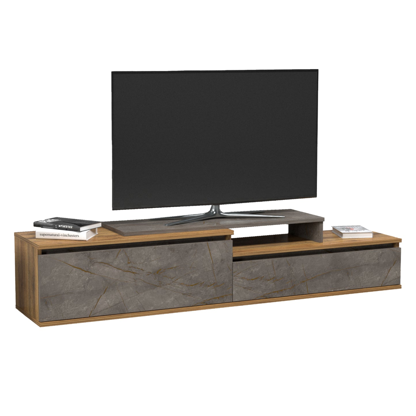 Tv Furniture Leis Hm18186 Melamine In Natural & Grey Marble Look Coloring 180x35x42hcm.