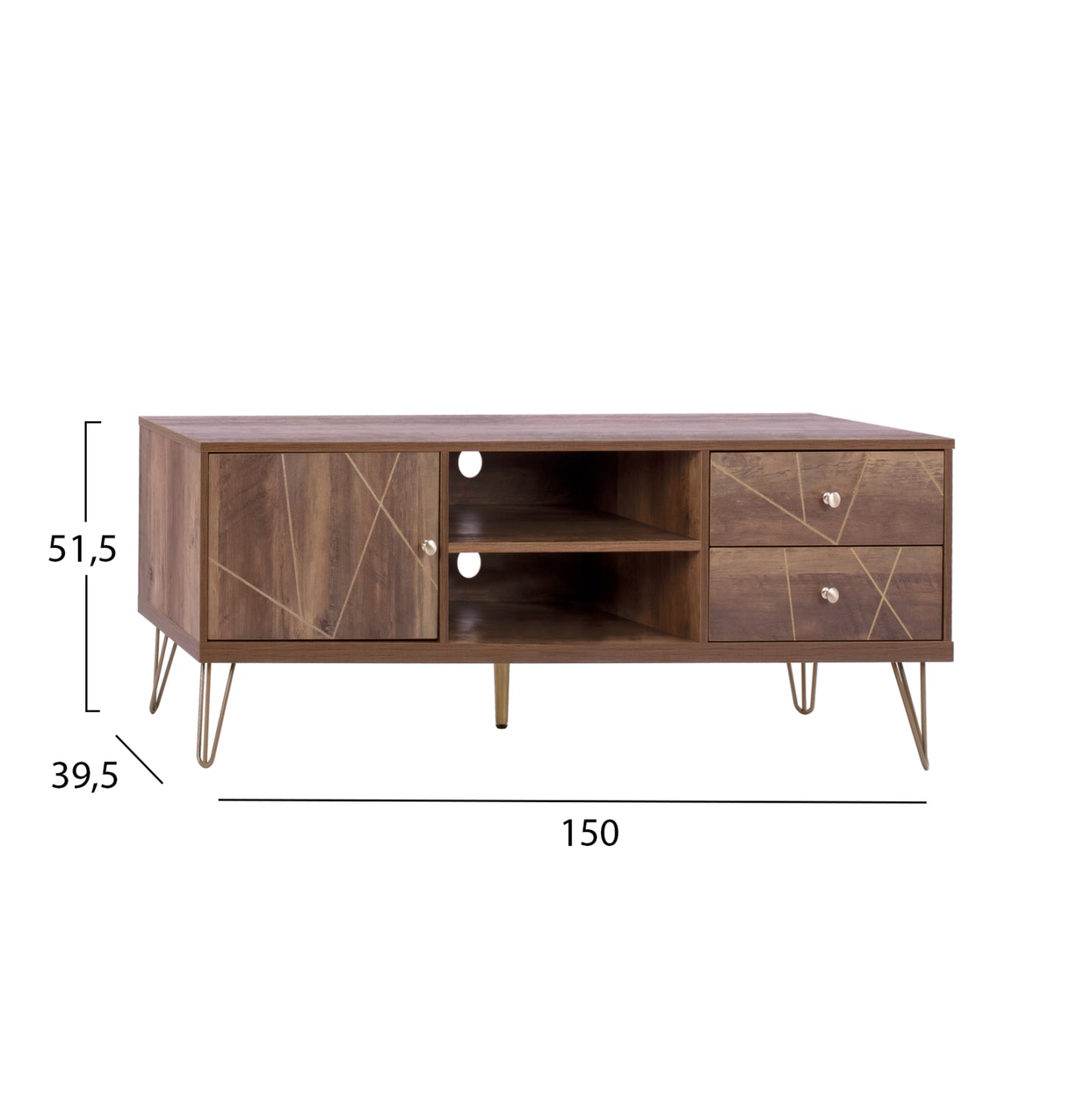 Tv Set Kaitlyn Hm8652 Walnut With Gold 150x39,5x51,5 Cm.