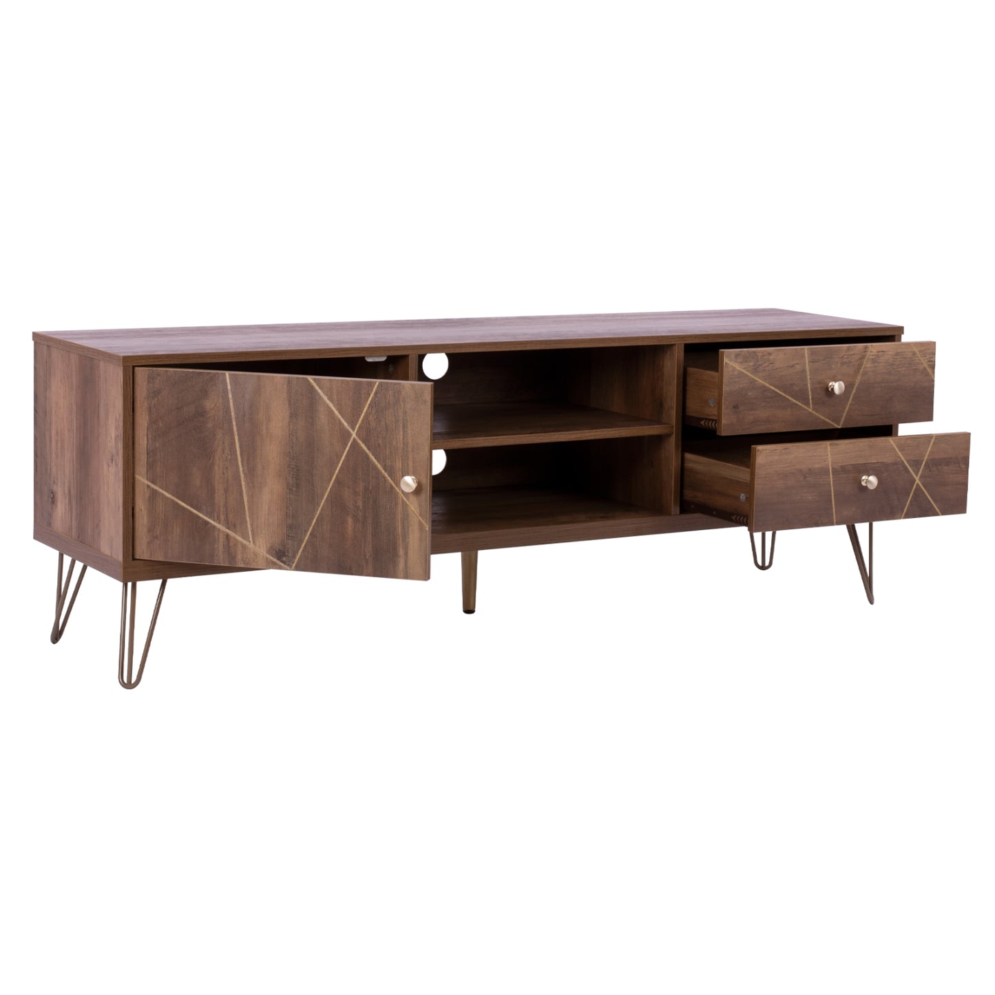 Tv Set Kaitlyn Hm8652 Walnut With Gold 150x39,5x51,5 Cm.