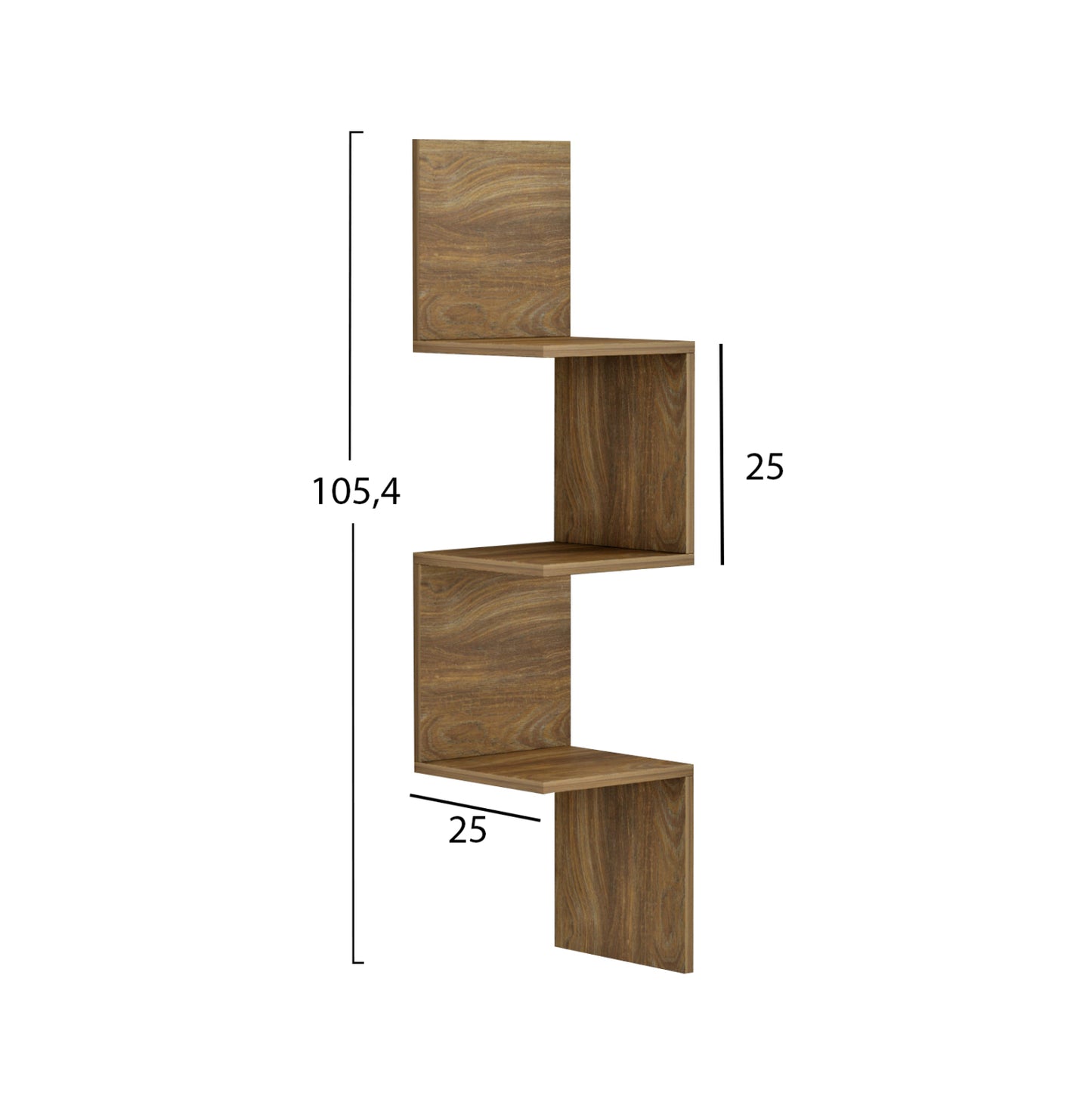Wall Corner Shelves/bookcase Illusion Hm8935.11 Melamine In Dark Natural 25x25x105,4hcm.