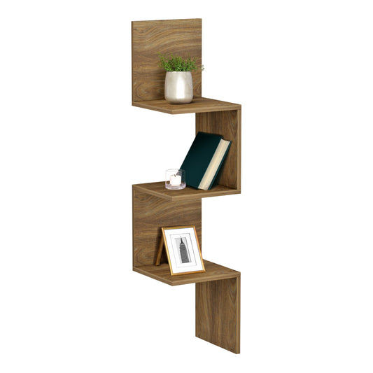 Wall Corner Shelves/bookcase Illusion Hm8935.11 Melamine In Dark Natural 25x25x105,4hcm.