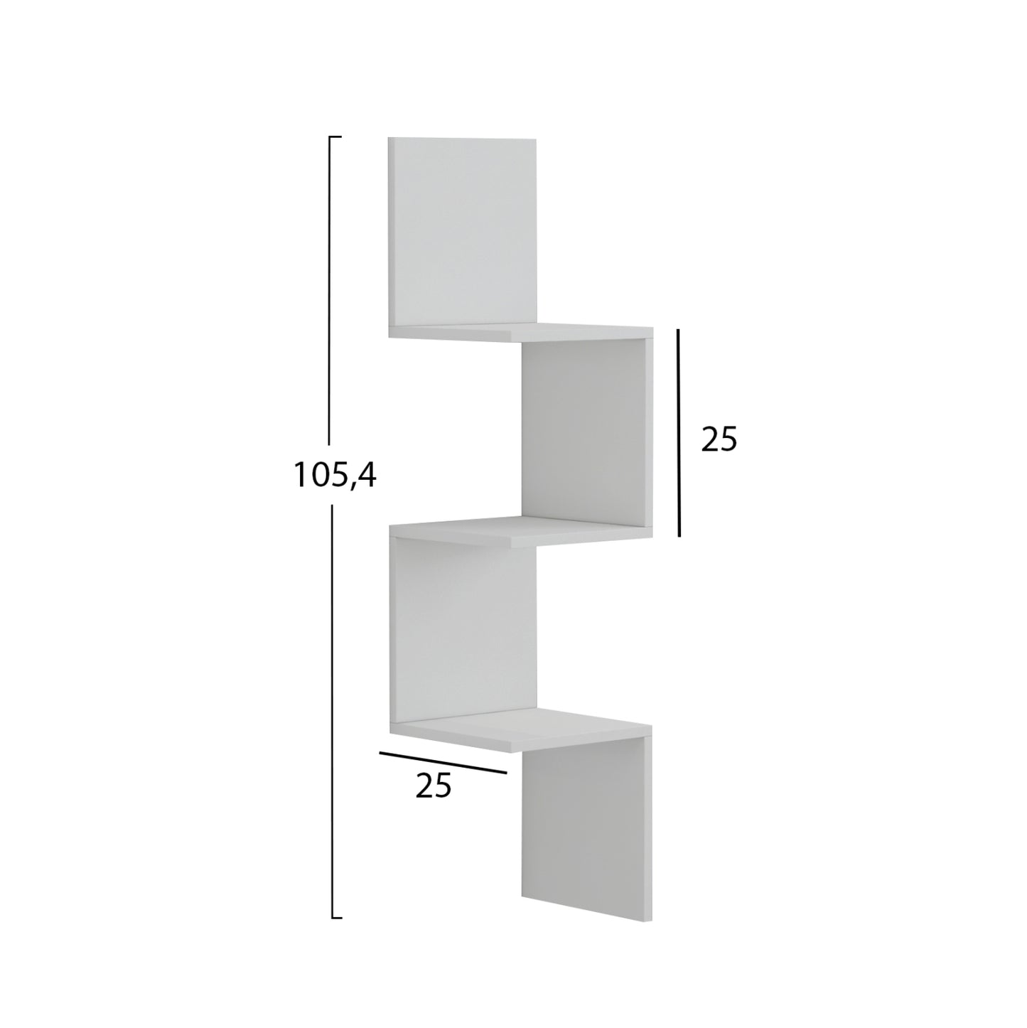 Wall Corner Shelves/bookcase Illusion Hm8935.12 Melamine In White 25x25x105,4hcm.