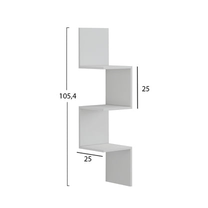 Wall Corner Shelves/bookcase Illusion Hm8935.12 Melamine In White 25x25x105,4hcm.