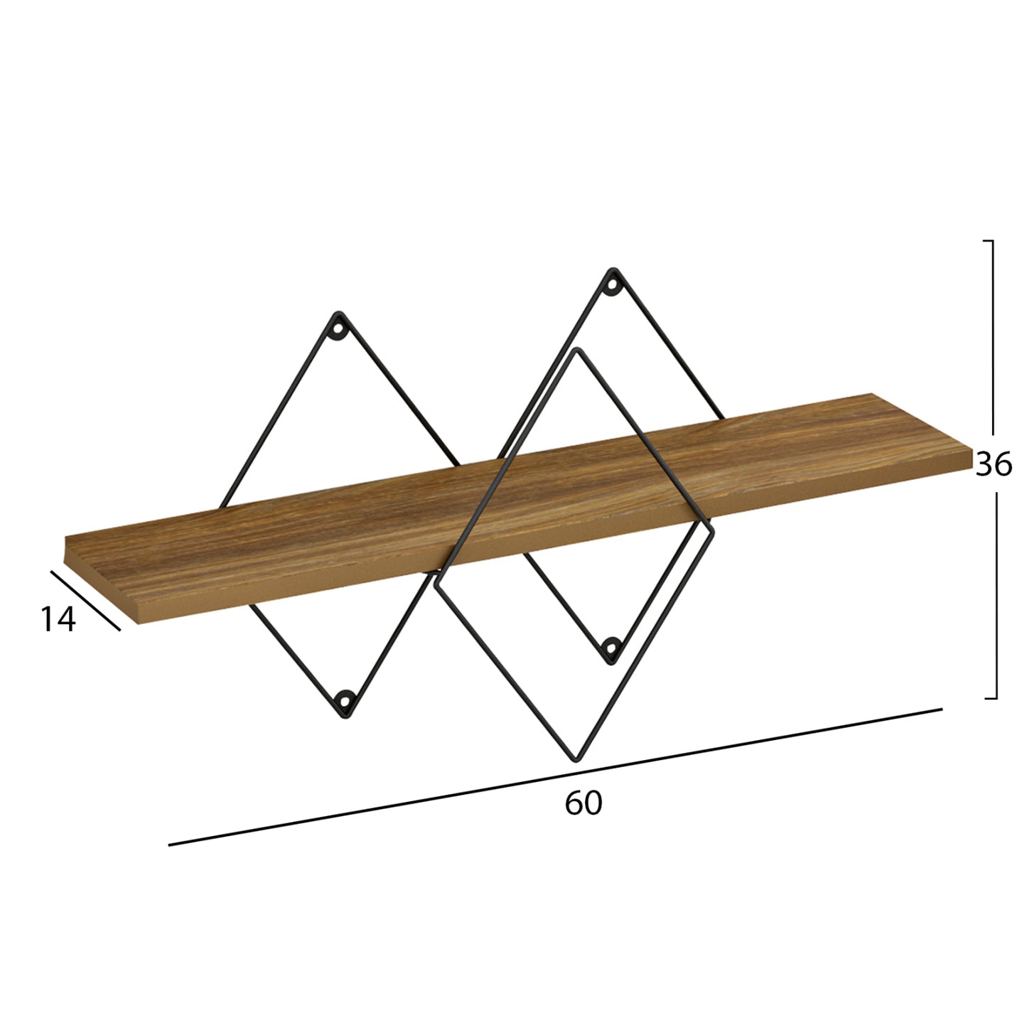 Wall Shelf Chantria Hm8934.11 Melamine In Oak Color-metal In Black 60x14x36hcm.
