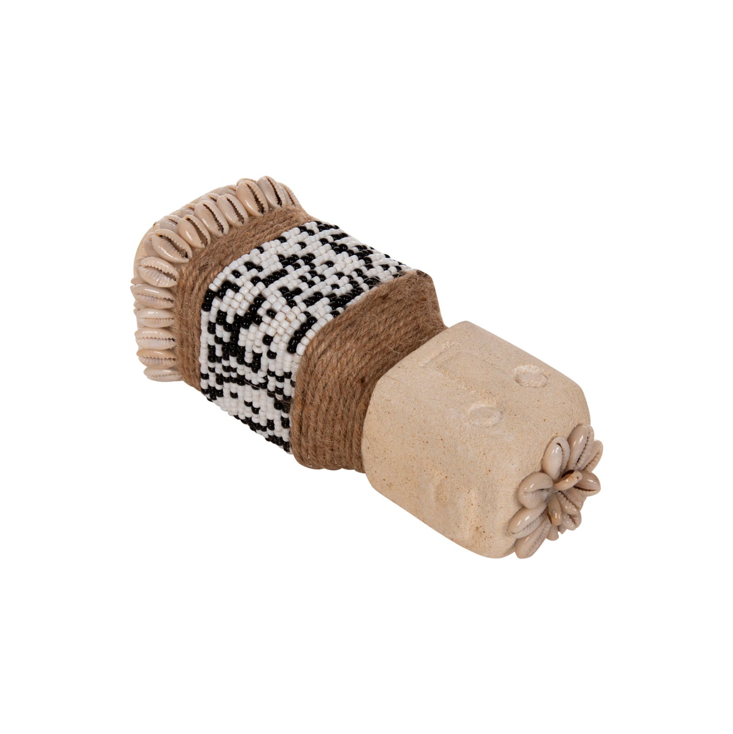 Table Statuette Sumba Hm4309 Made Of White Paras Stone-beads-seagrass Rope 7x7x17hcm.