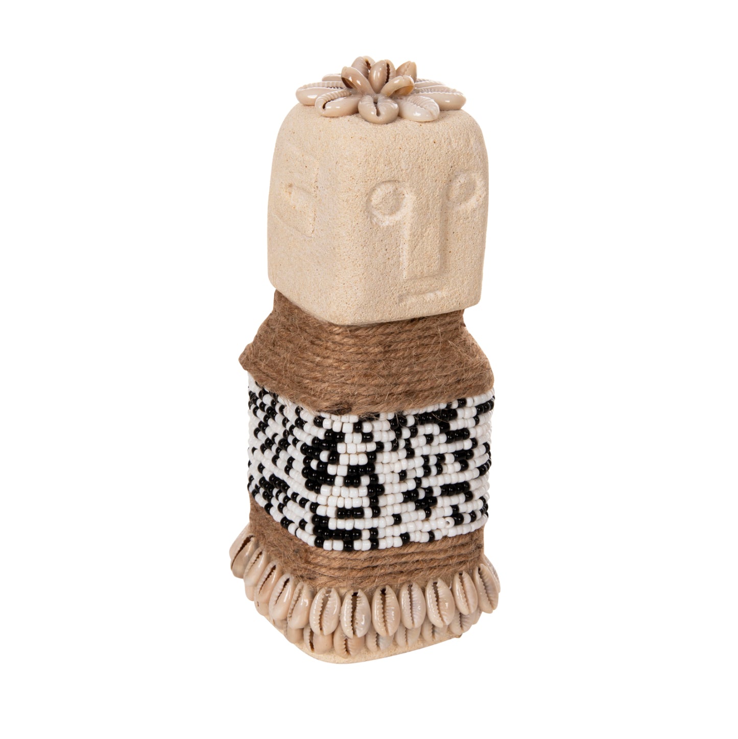 Table Statuette Sumba Hm4309 Made Of White Paras Stone-beads-seagrass Rope 7x7x17hcm.