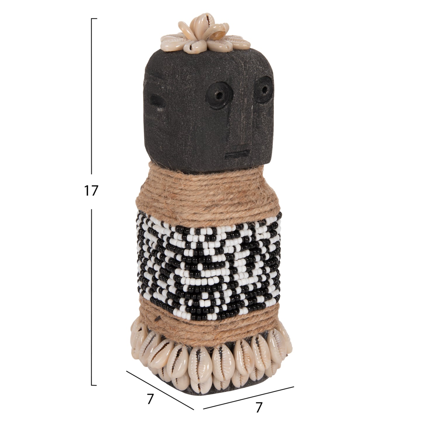 Table Statuette Sumba Hm4311 Made Of Black Paras Stone-beads-seagrass Rope 7x7x17hcm.