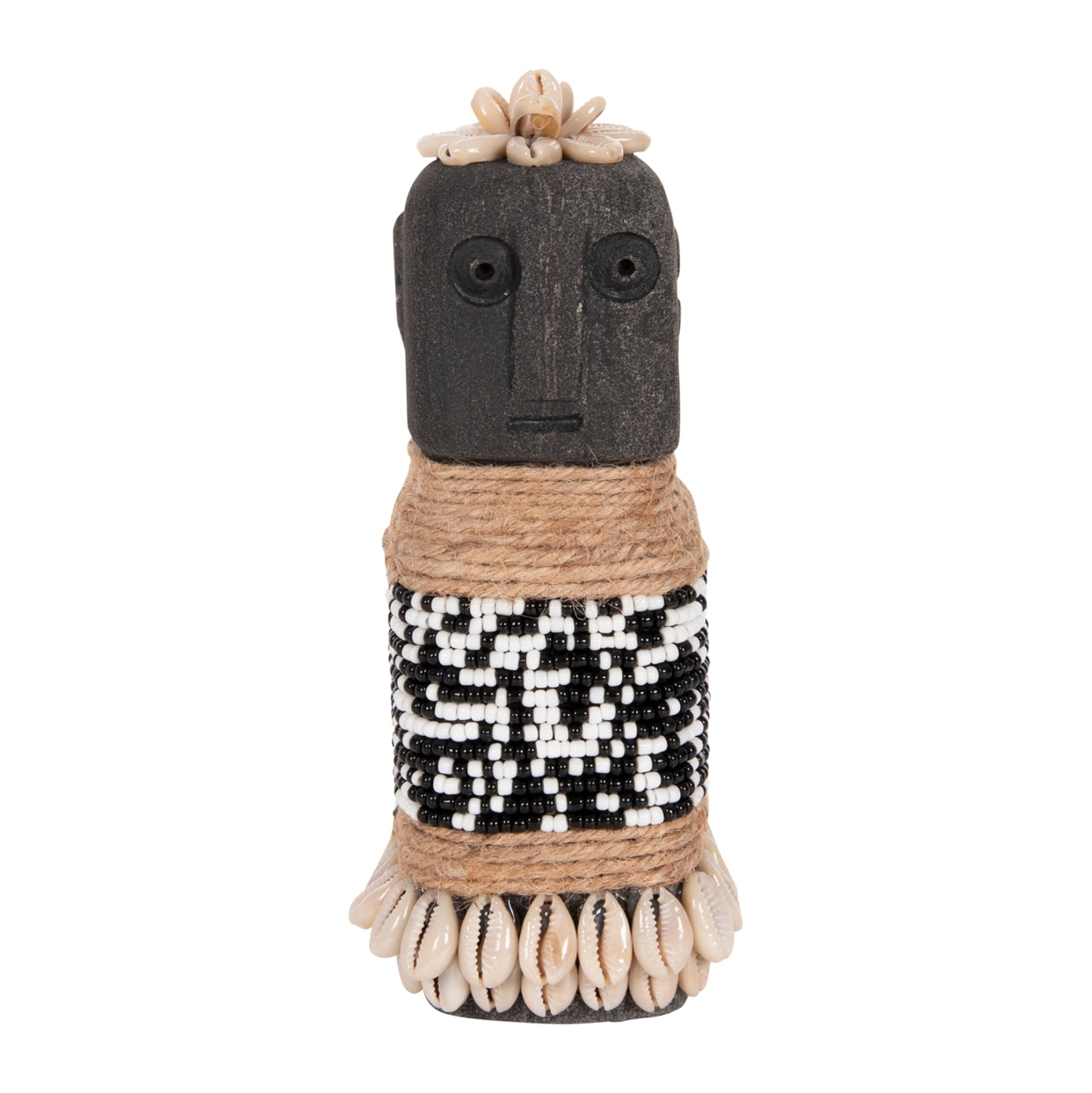 Table Statuette Sumba Hm4311 Made Of Black Paras Stone-beads-seagrass Rope 7x7x17hcm.